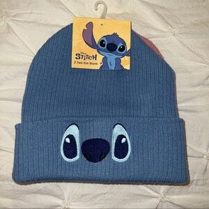 Disney Stitch Two Pack Knit Beanie Age 14 Up NWT One Blue One Pink